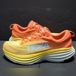 Mens Hoka One One Bondi 8 Walking Running Shoes Puffin Bill Orange Yellow Sz 10